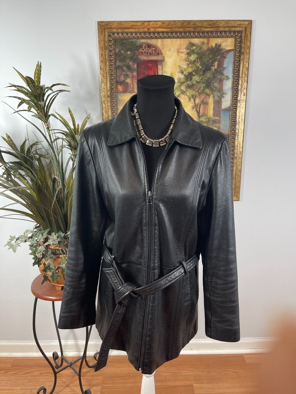 OutBrook Leather Jacket Women's M/M Black Biker Chic Mob Wife Aesthetic Belted